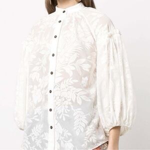 Zimmermann Tropicana Lantern Floral Sheer Blouse Cotton Blend Size 2 AU 8 US